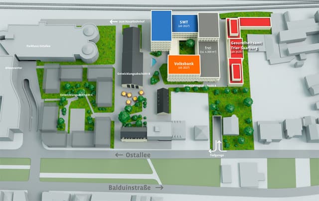 Quartier Ostallee Lageplan Stand Mai 2025 mit Gesundheitsamt Trier-Saarburg